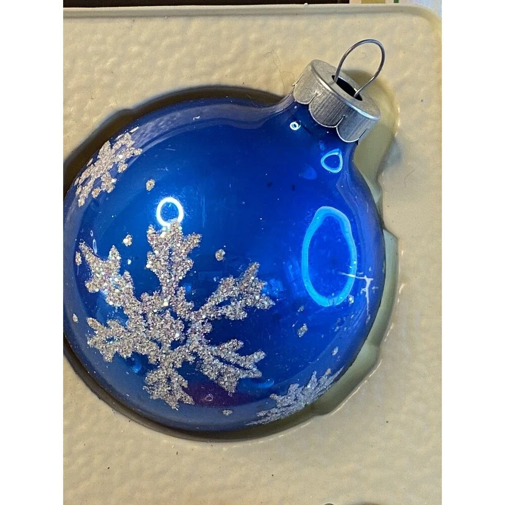 Vintage Snowflake Glass Ball Christmas Ornament Set Glitter Stencil Holiday Tree